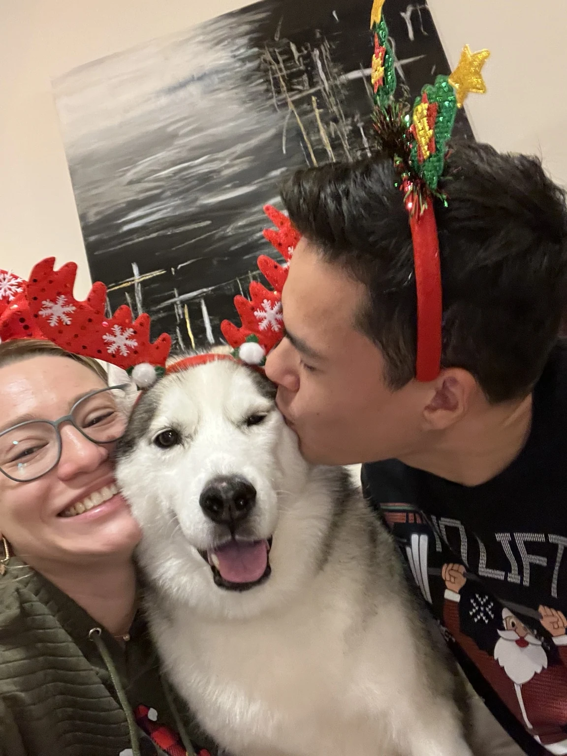 Ein festliches Selfie mit einem Hund